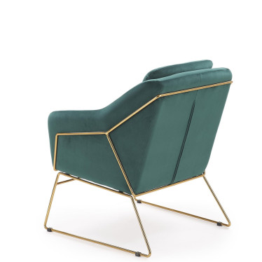 Fauteuil contemporain en velours vert avec structure design en acier doré JAZZY