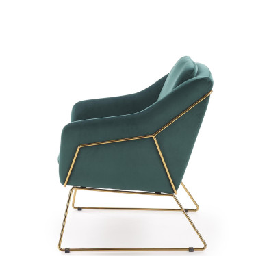 Fauteuil contemporain en velours vert avec structure design en acier doré JAZZY