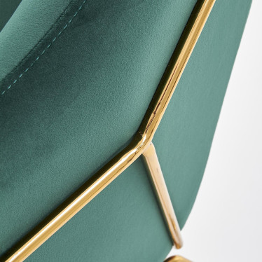Fauteuil contemporain en velours vert avec structure design en acier doré JAZZY