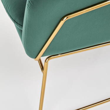 Fauteuil contemporain en velours vert avec structure design en acier doré JAZZY