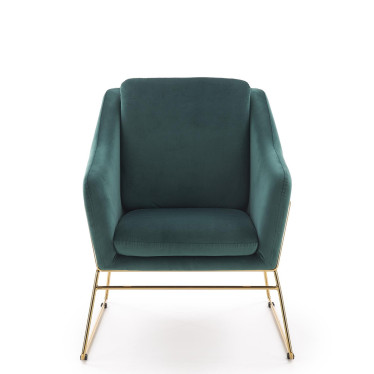 Fauteuil contemporain en velours vert avec structure design en acier doré JAZZY