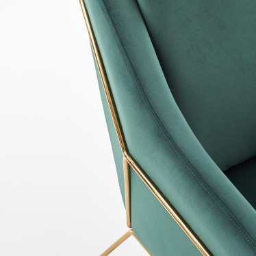 Fauteuil contemporain en velours vert avec structure design en acier doré JAZZY