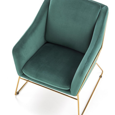 Fauteuil contemporain en velours vert avec structure design en acier doré JAZZY