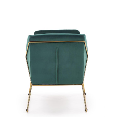 Fauteuil contemporain en velours vert avec structure design en acier doré JAZZY