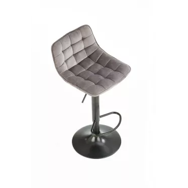 Tabouret de bar en velours gris avec piètement en acier noir MANCHESTER