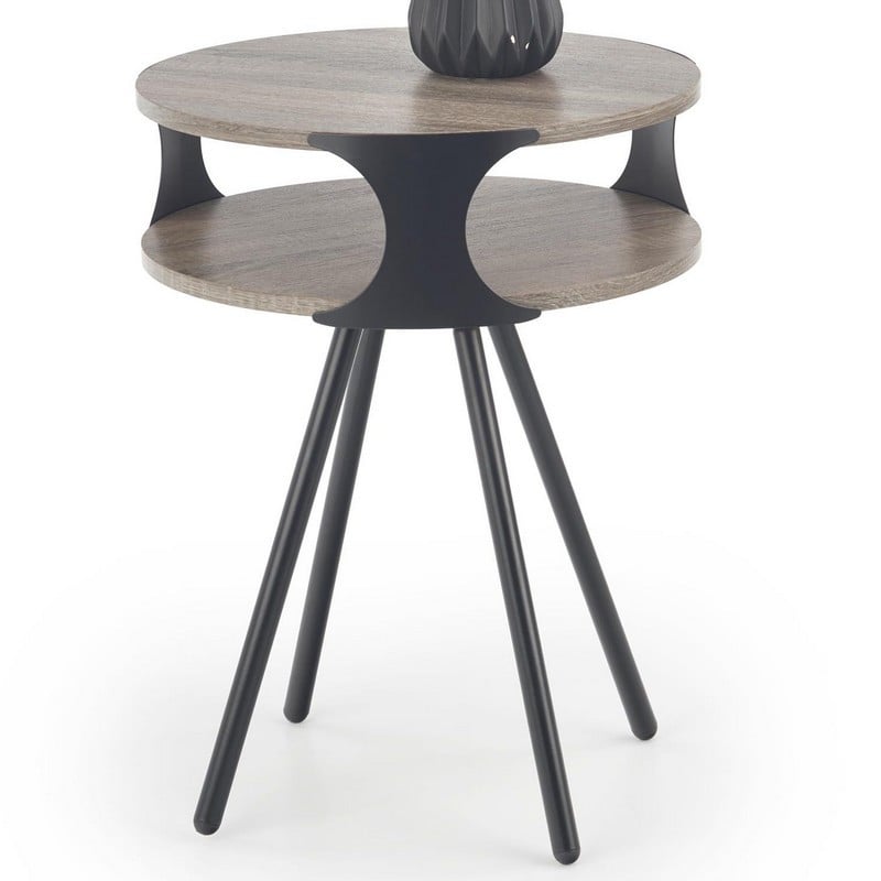 Table d'appoint design aspect chêne foncé avec finitions et pieds en acier noir TELESTO