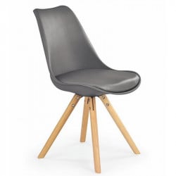 Chaise de style scandinave grise avec assise en cuir écologique et pieds en bois massif BERGEN