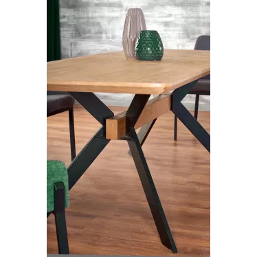 Table de salle à manger extensible rectangulaire aspect chêne et métal noir OGMA