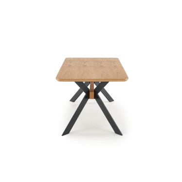 Table repas rectangulaire fermée aspect chêne pieds inclinés métal noir Ogma