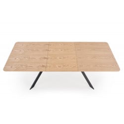 Table de salle à manger extensible rectangulaire aspect chêne et métal noir OGMA