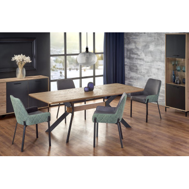 Grande table repas bois clair pieds croisés noirs séjour contemporain Ogma
