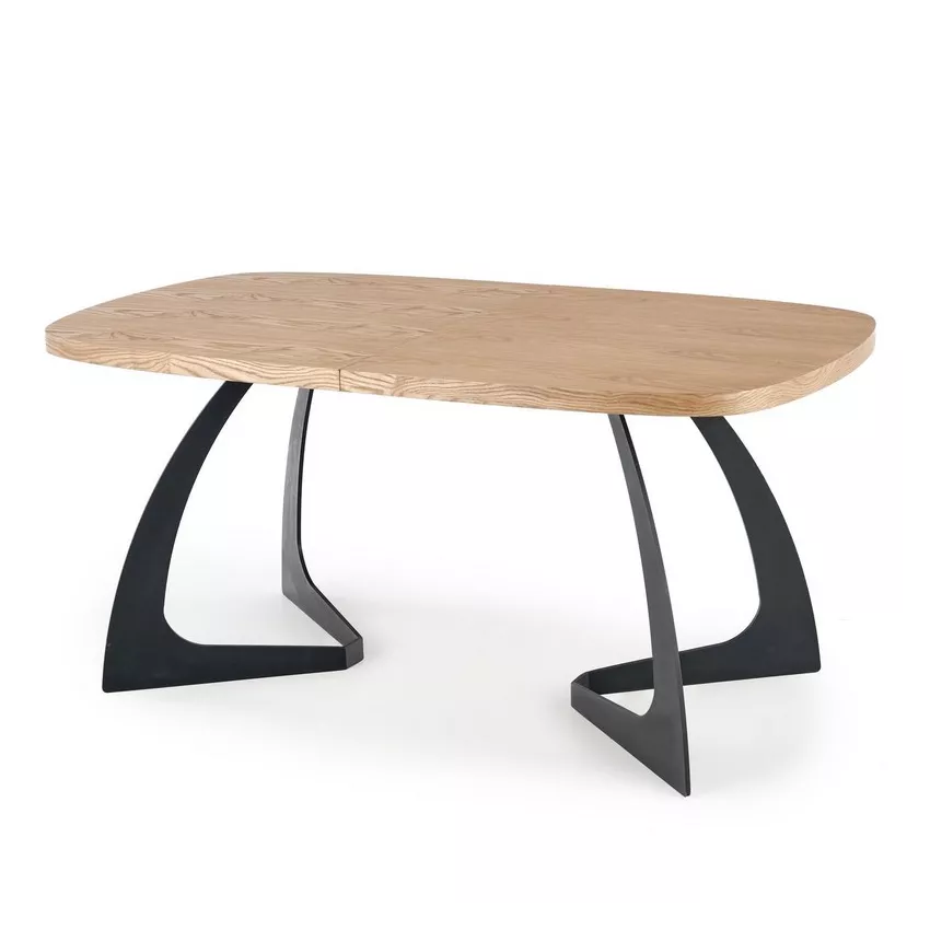 Table de salle à manger extensible aspect chêne avec pieds design en métal noir CYBELE