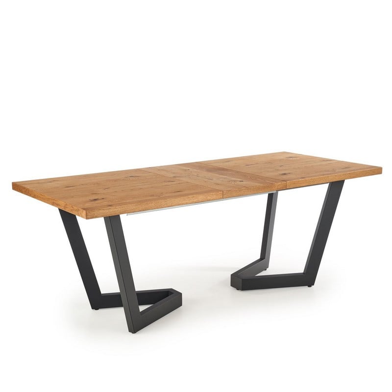 Table de salle à manger extensible avec bords en bois massif et pieds en métal noir BELLONA