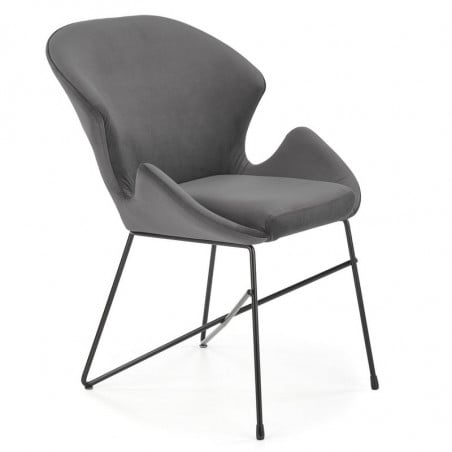 Chaise de salle à manger en velours gris et structure en métal noir AYA