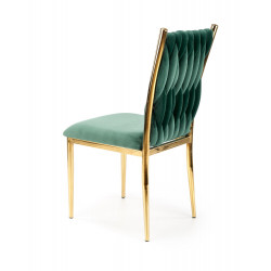 Chaise de salle à manger en velours vert avec dossier capitonné et structure en métal doré CLYTIA
