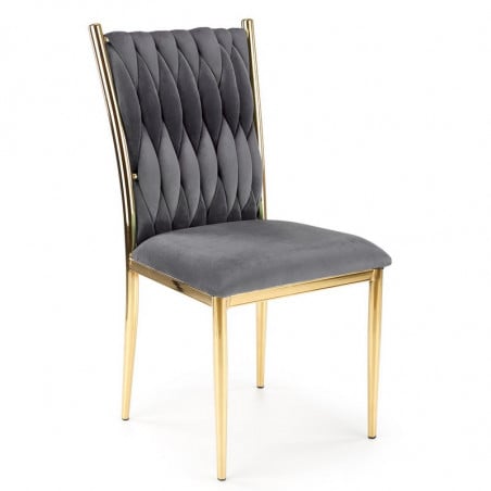 Chaise de salle à manger en velours gris avec dossier capitonné et structure en métal doré CLYTIA