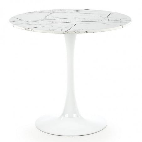 Table de salle à manger ronde 80 cm de diamètre avec plateau aspect marbre et pied en métal DANU - Table a manger marbre - So Inside