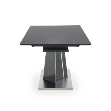 Table de salle à manger rectangulaire avec plateau en verre et pied central en métal gris MARICA