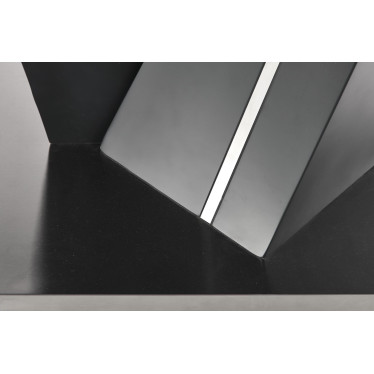 Table de salle à manger rectangulaire avec plateau en verre et pied central en métal gris MARICA