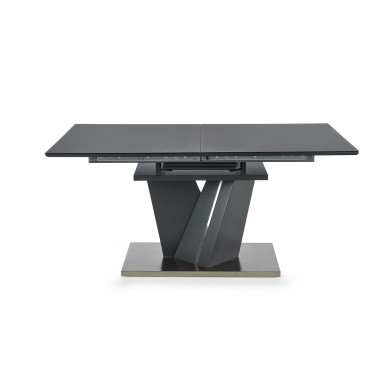 Table de salle à manger rectangulaire avec plateau en verre et pied central en métal gris MARICA
