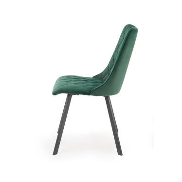Chaise de salle à manger capitonnée en velours vert foncé et pieds en métal noir ODUNA
