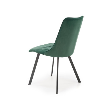 Chaise de salle à manger capitonnée en velours vert foncé et pieds en métal noir ODUNA