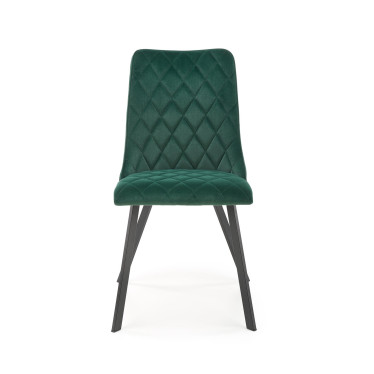 Chaise de salle à manger capitonnée en velours vert foncé et pieds en métal noir ODUNA