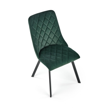 Chaise de salle à manger capitonnée en velours vert foncé et pieds en métal noir ODUNA