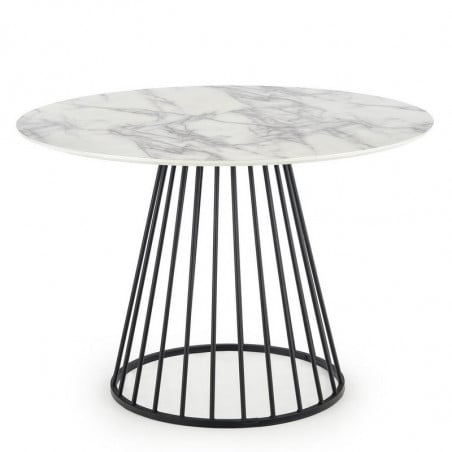 Table ronde avec plateau aspect marbre blanc et pied central design en métal noir DAGAN - Table a manger marbre - So Inside