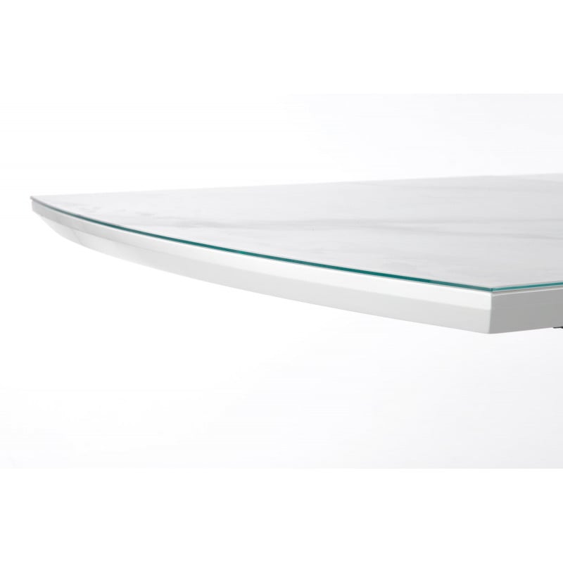 Table de salle à manger extensible avec plateau en verre et aspect marbre blanc LUGOS