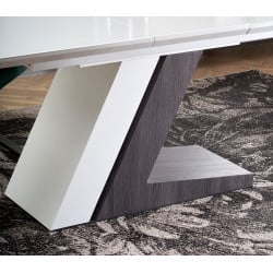 Table de salle à manger design blanche et grise avec rallonge intégrée VIDAR