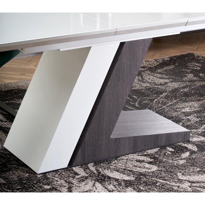 Table de salle à manger design blanche et grise avec rallonge intégrée VIDAR