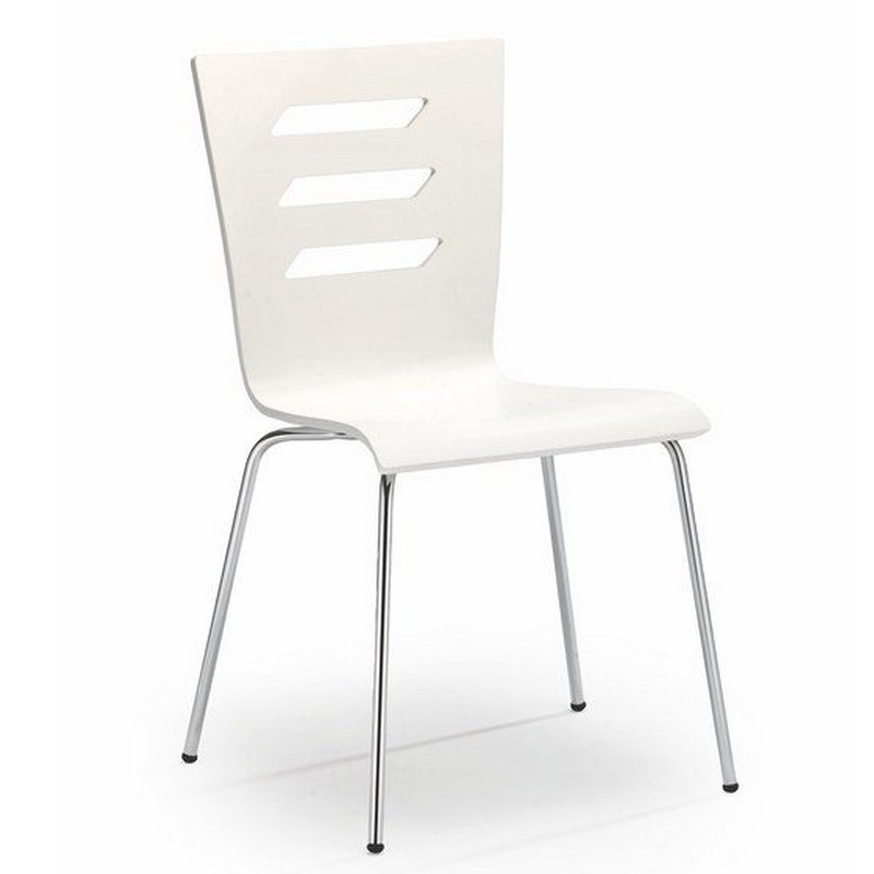 Chaise blanche avec fins pieds en métal chromé RIGEL