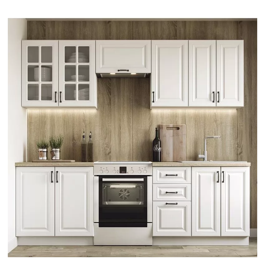 Cuisine blanc mat avec plan de travail aspect chêne sonoma CORVUS