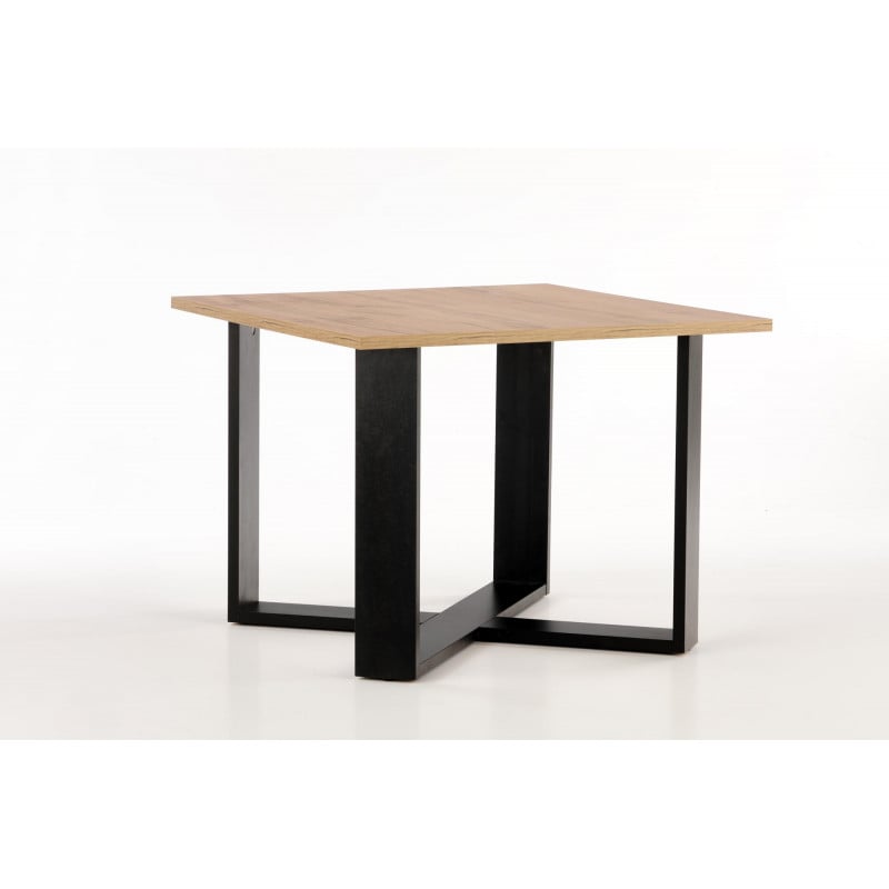 Table basse carrée 67x67 cm avec plateau aspect chêne wotan et structure en métal noir GEMINI