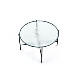 Table basse avec plateau rond en verre de 70 cm et structure en métal noir ANCOLIE-L
