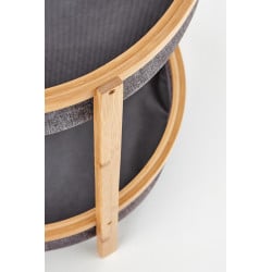 Table basse ronde avec étagère en bois de bambou massif et tissu gris PYROLE