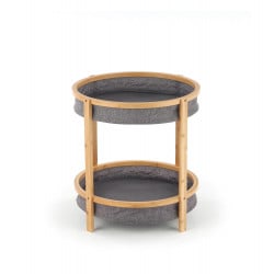 Table basse ronde avec étagère en bois de bambou massif et tissu gris PYROLE