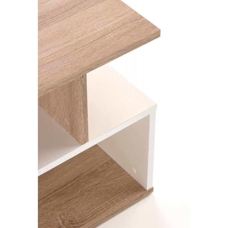 Table basse contemporaine blanche et aspect chêne sonoma avec niches de rangement VESCE