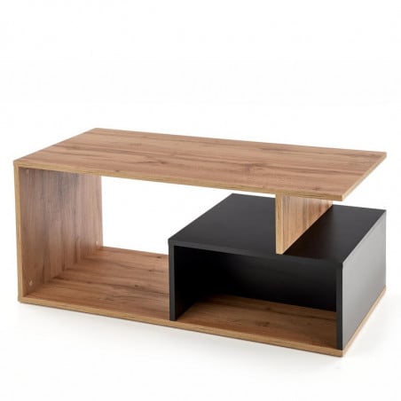 Table basse contemporaine noire et aspect chêne wotan avec niches de rangement VESCE