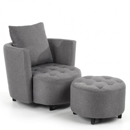 Ensemble fauteuil et pouf en tissu gris avec pieds en bois massif NOVA - Fauteuils - So Inside