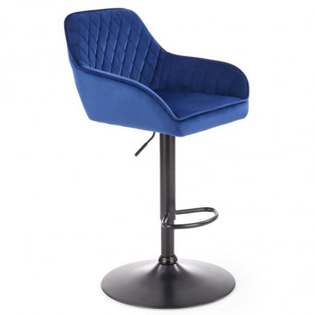 Chaise de bar ajustable en hauteur en velours bleu avec pied en métal EDEN