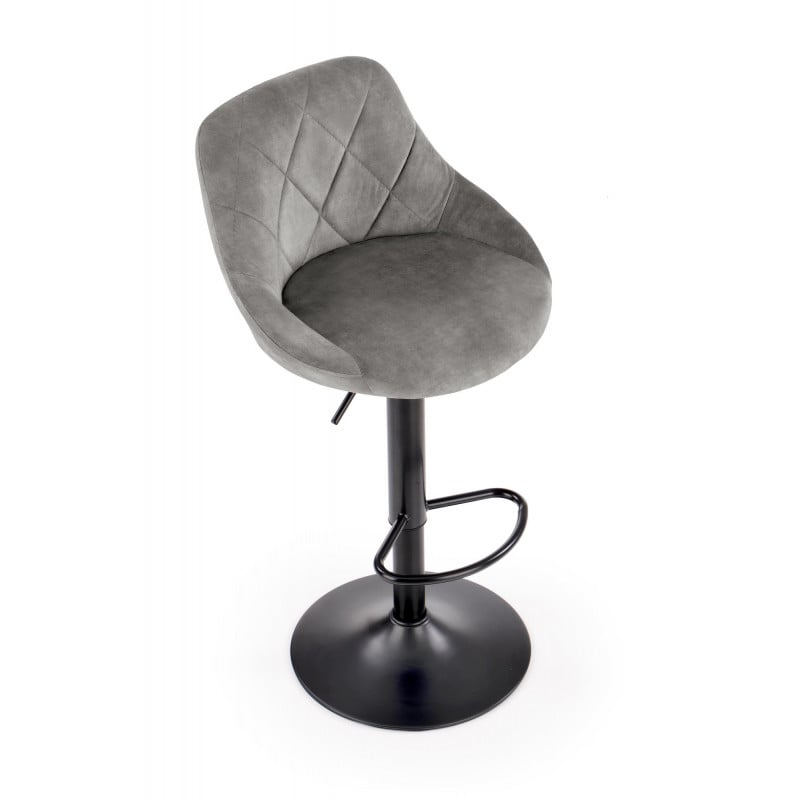 Chaise de bar en velours gris avec structure en métal noir BOHORT