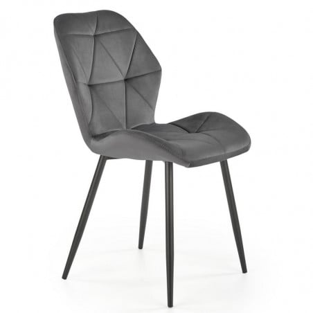 Chaise contemporaine en velours gris avec pieds en métal noir STELLA