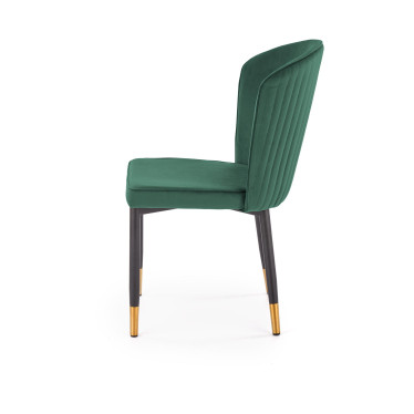 Chaise en velours vert avec dossier enveloppant et pieds en métal ARIEL