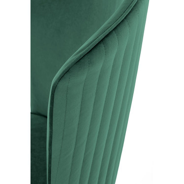 Chaise en velours vert avec dossier enveloppant et pieds en métal ARIEL