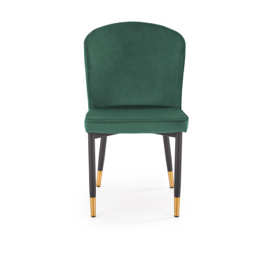 Chaise en velours vert avec dossier enveloppant et pieds en métal ARIEL
