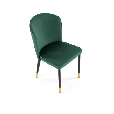Chaise en velours vert avec dossier enveloppant et pieds en métal ARIEL