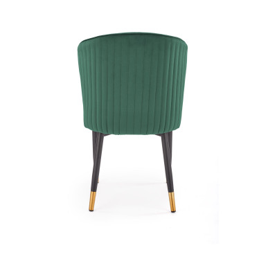 Chaise en velours vert avec dossier enveloppant et pieds en métal ARIEL