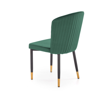 Chaise en velours vert avec dossier enveloppant et pieds en métal ARIEL